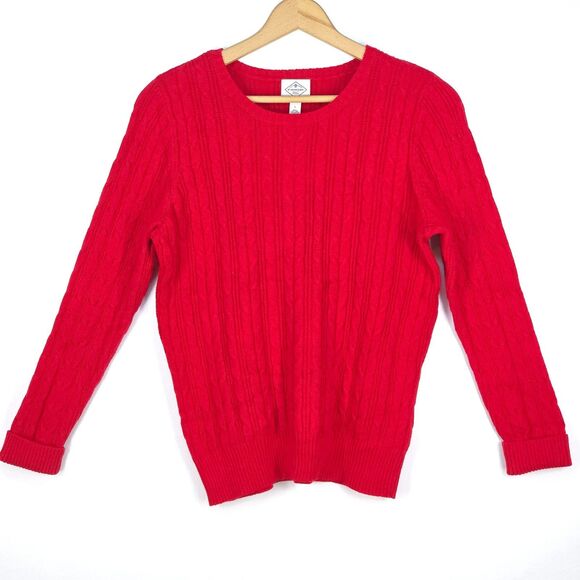 ST JOHNS BAY Chunky Cable Knit Sweater Women Large Nylon Classic NormCore Preppy - Picture 2 of 15